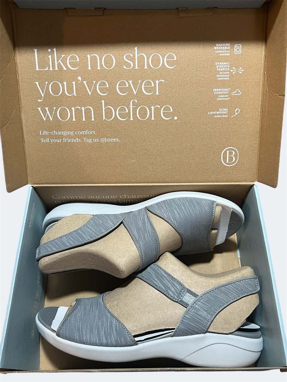 Bzees x LifeStride Cheerful Grey Fabric Machine Washable Sandals Size 11M